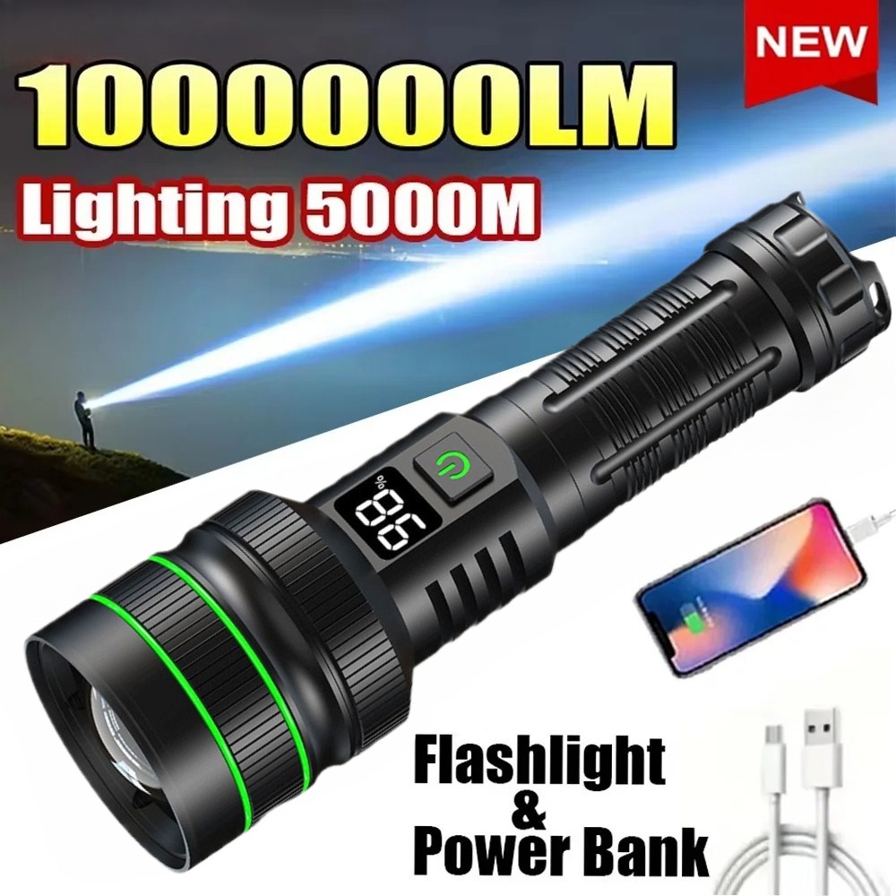 Outdoor Powerbank - Potente torcia a LED zoomabile, ricaricabile