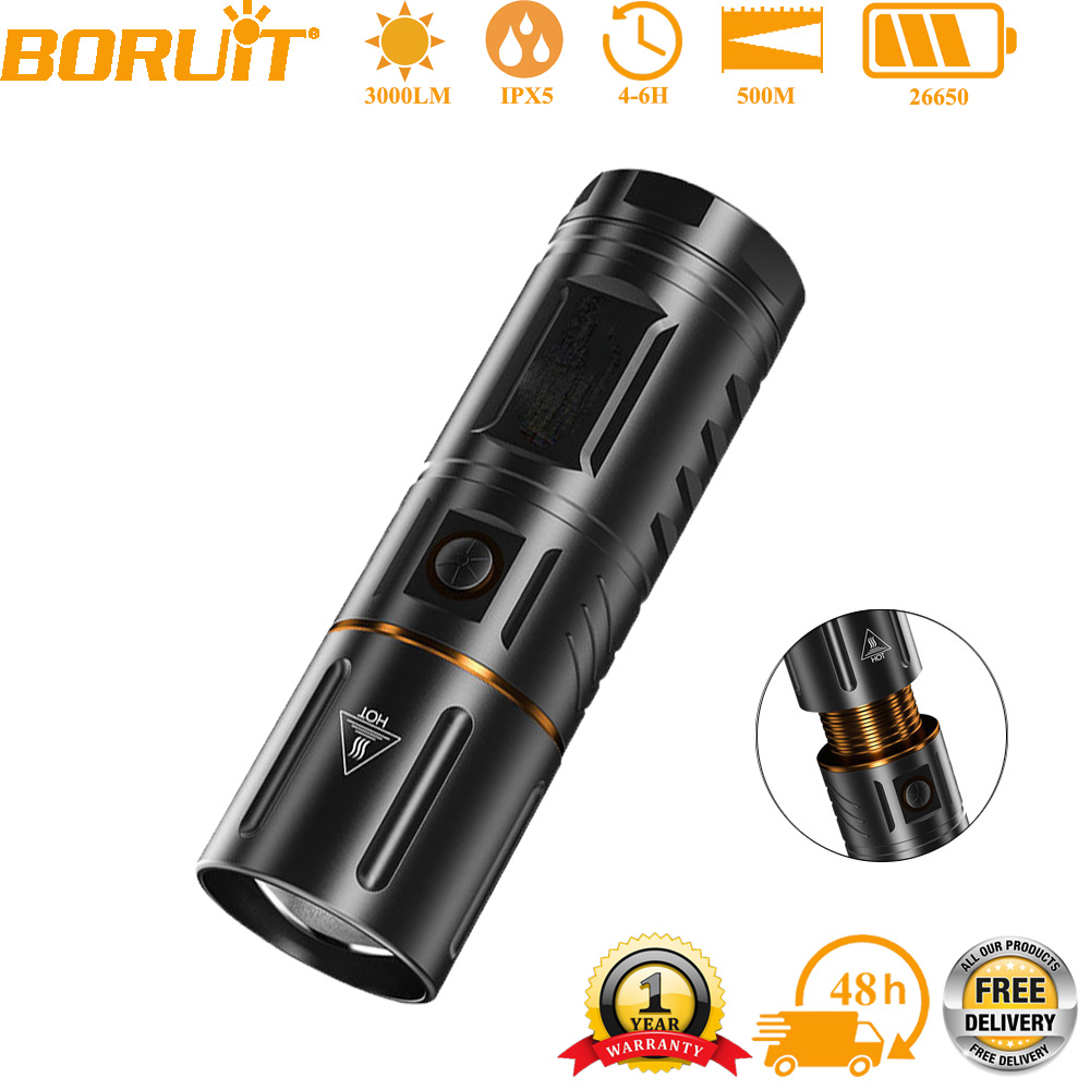 Outdoor Powerbank - BORUiT Torcia LED Ultra Luminosa 3000LM,
